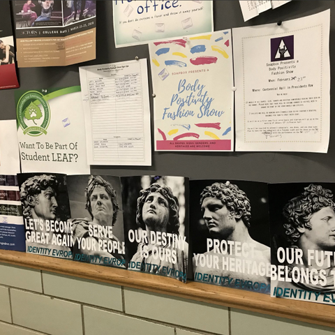 Identity Evropa members placed propaganda posters on many U.S. campuses in 2017.
