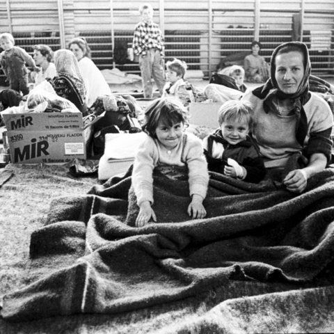 A family in the Tuzla Refugee Camp in former Yugoslavia.