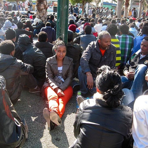 Eritrean asylum seekers in a Tel Aviv, Israel park in 2014.