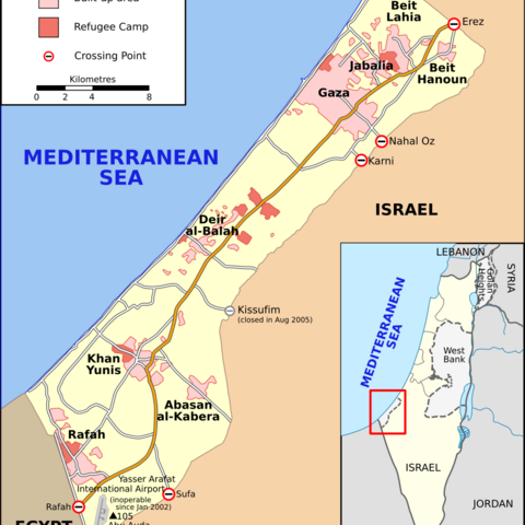 Detailed map of the Gaza Strip, the blockade is being held off the Mediterranean Coast