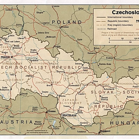 Map of the former Czechoslovakia, 1989  
