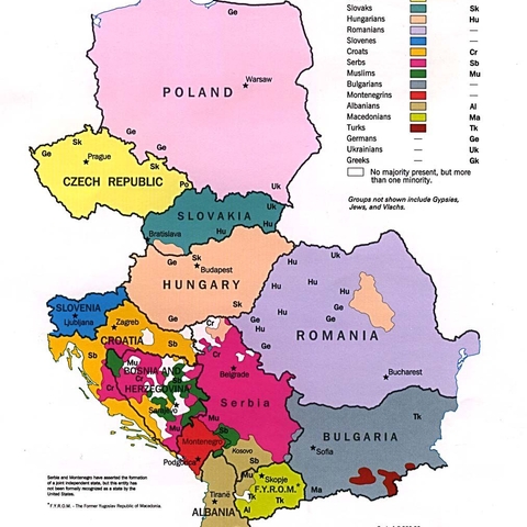 Map of Ethnicities in Eastern Europe, 1995  