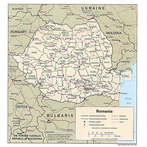 Map of Romania, 1996  