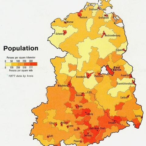 Map of East Germany Showing Population Density, 1981  