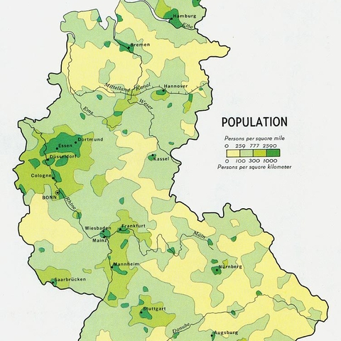 Map of West Germany showing Population Density, 1972  