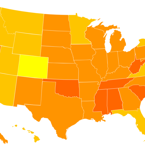 Map showing obesity rates in the United States, 2009
