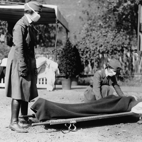 Two American Red Cross Nurses demonstrate treatment practices during the influenza pandemic of 1918