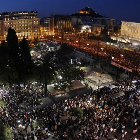 An estimated 100,000 people gathered at Syntagma Square Garden.
