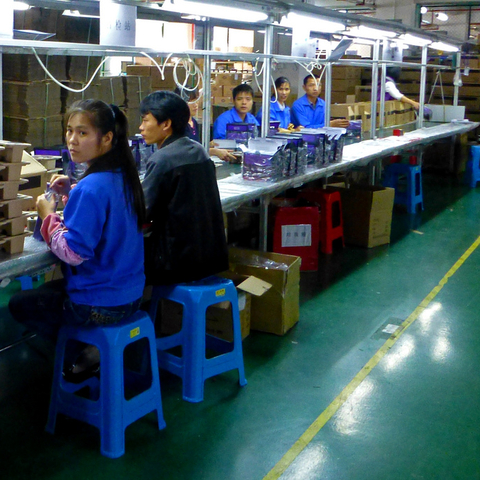 Workers at an electronics factory in Guangdong Province.