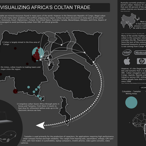 A 2009 infographic suggesting a link between heavily mined areas and conflict regions in the Congo.