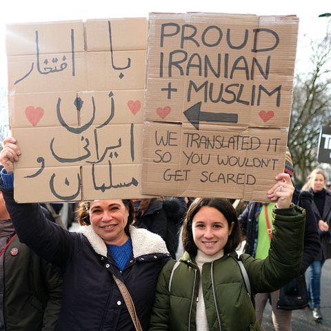 Two of an estimated ten thousand marchers at a London rally in February 2017.