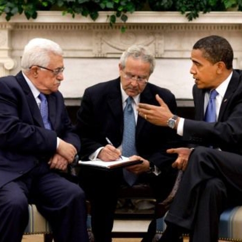 U.S. President Barack Obama meeting with Palestinian Authority President Mahmoud Abbas at the White House, May 2009.