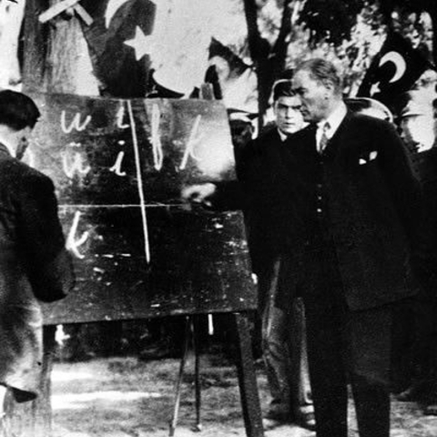 Mustafa Kemal Atatürk teaching the new Turkish alphabet in 1928