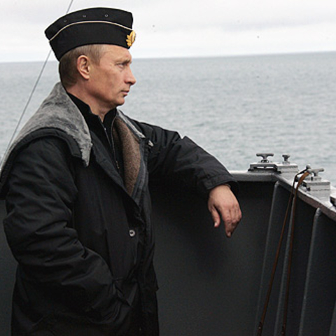 Russian President Vladimir Putin aboard an exploration vessel on the Barents Sea in 2005