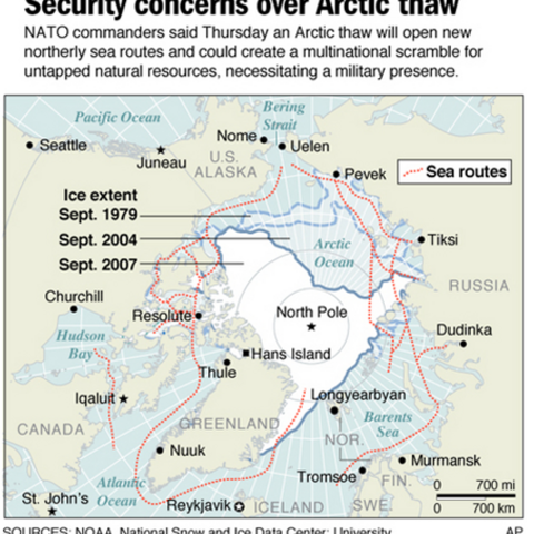 New sea routes could be established as the Arctic ice melts.