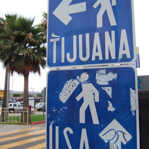 A street sign at the U.S.-Mexico border