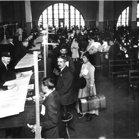Immigrant inspection at Ellis Island