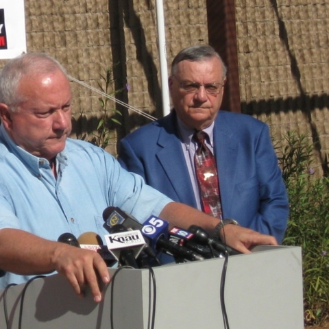 Arizonan opponents of illegal immigration, Republican State Senator Russell Pearce (left), sponsor of SB1070, and Maricopa County's Joe Arpaio, who promotes himself as "America's toughest sheriff"