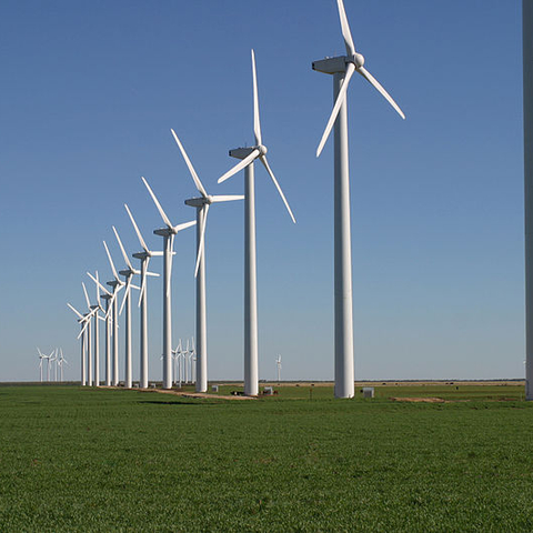 The Brazos Wind Farm, also known as the Green Mountain Energy Wind Farm, near Fluvanna, Texas.