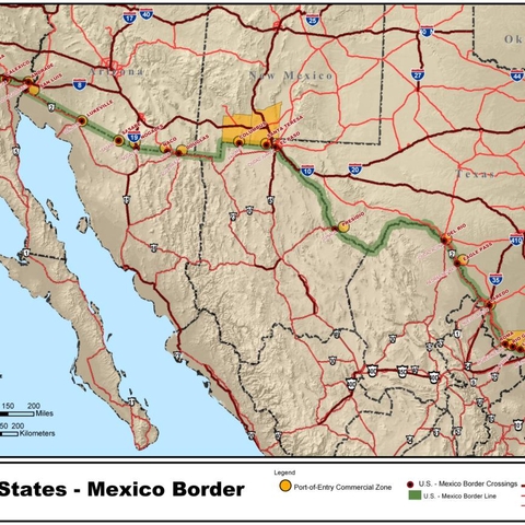A map of the U.S-Mexico border