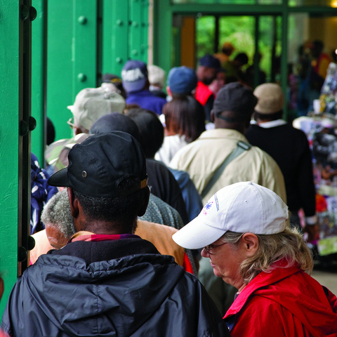 At Our Daily Bread Employment Center in Baltimore, people line up for the hot meal program, held seven days a week.