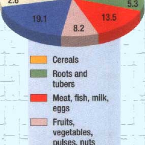 Food types in the world average diet, 1988-1990