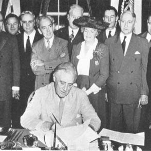 In 1944, Franklin D. Roosevelt signs the GI Bill, providing educational assistance to World War II veterans and causing an explosion of college enrollment