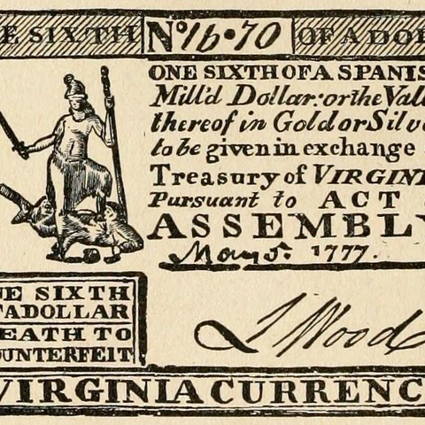 Currency from Virginia, issued during the American Revolutionary War