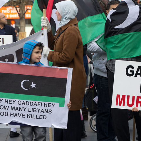 Citizens in Dublin protest Qaddafi's civil war tactics in March 2011