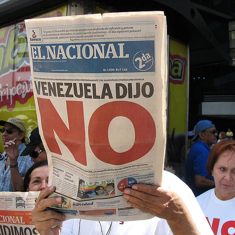 A newspaper headline the day after President Hugo Chávez lost a referendum.