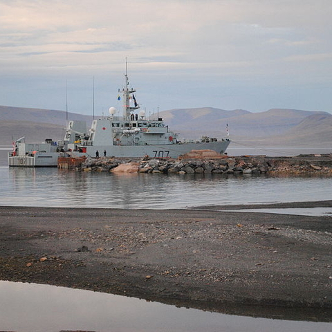 Canadian HMCS Goose Bay moored at the future site of the Nanisivik Naval Facility, during Operation Nanook, in August 2010