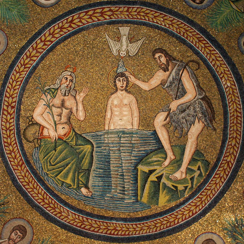 The baptism of Christ as depicted in the Arian Baptistery.