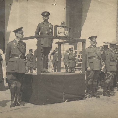 Brigadier General Francis Dodd of the Canadian Expeditionary Force unveiling the Menin Gate Memorial.