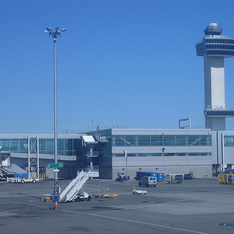 The air traffic control tower at the John F. Kennedy International Airport.