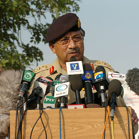 General Pervez Musharraf speaks at the Pakistan Air Force base in Chaklala Pakistan.