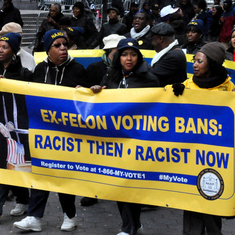 A 2011 protest in New York demanding bans on felons voting be lifted.