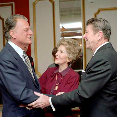 Billy Graham with President Ronald Reagan and First Lady Nancy Reagan.
