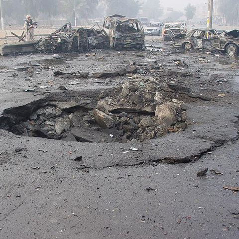 The aftermath of a suicide car bombing.
