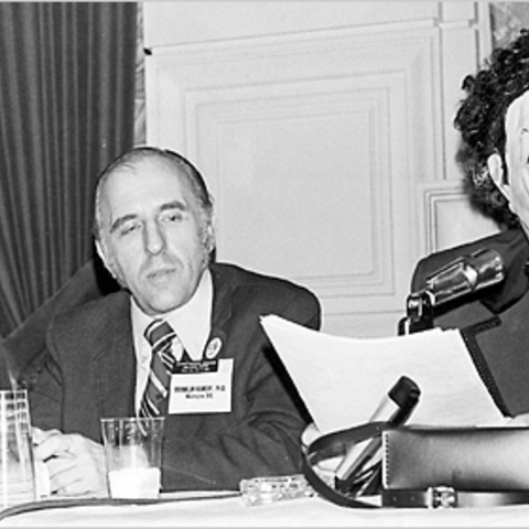 Gay rights activists Barbara Gittings and Frank Kameny and Dr. John E. Fryer at a panel discussion at a 1972 American Psychiatric Association conference.