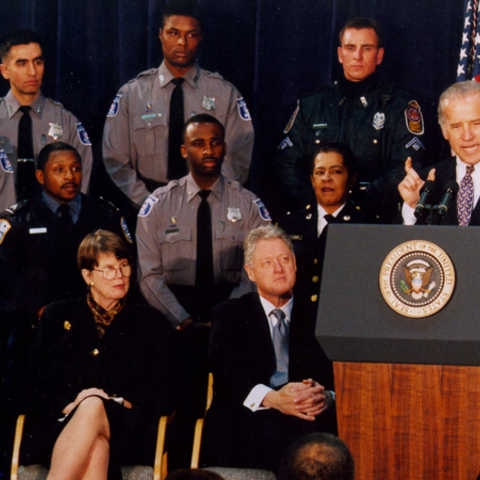Senator and future Vice President Joe Biden speaking at the signing of the 1994 Crime Bill.