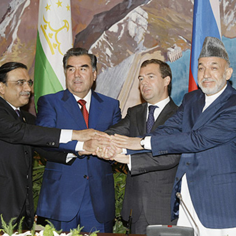 President of Pakistan Asif Ali Zardari, President of Tajikistan Emomali Rahmon, Russian President Dmitry Medvedev, and President of Afghanistan Hamid Karzai.
