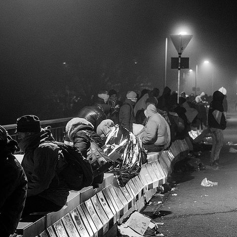 Migrants waiting to enter Germany, October 2015.