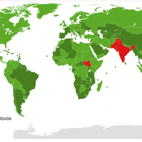 A map depicting nations’ status on the Nuclear Non-Proliferation Treaty.