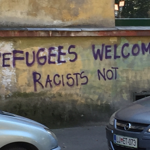 Pro-refugee graffiti.