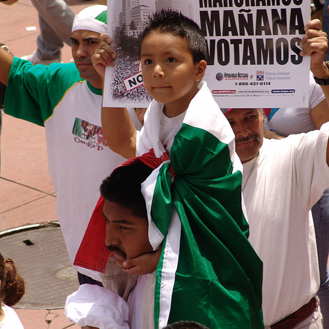 A march in downtown Los Angeles on May Day in 2006.