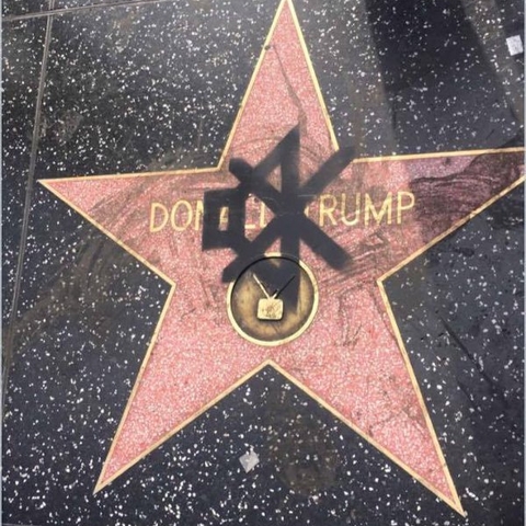 Graffiti on Donald Trump’s Hollywood Walk of Fame star.