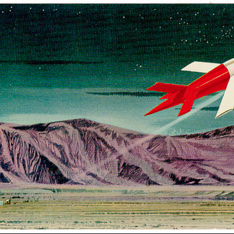 This 1960s post card depicts one of the first jet-powered unmanned aerial vehicles.