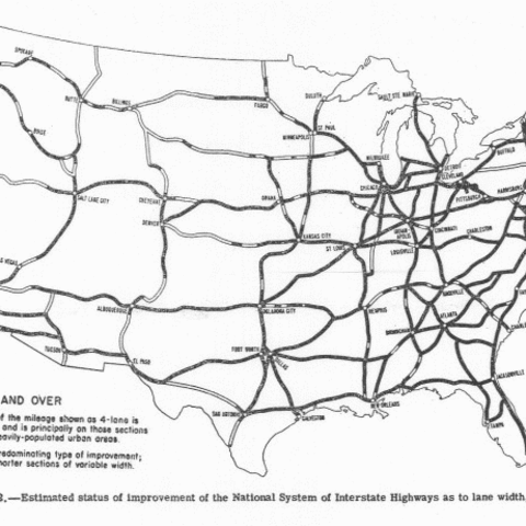 A 1955 map of proposed highways prepared by the Secretary of Commerce for the House Committee on Public Works.