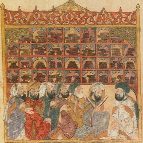 Arab scholars at an Abbasid library.