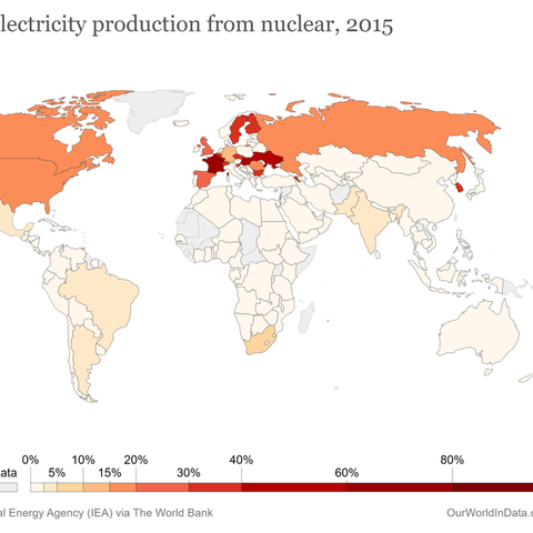 Map showing the share of electricity production from nuclear.